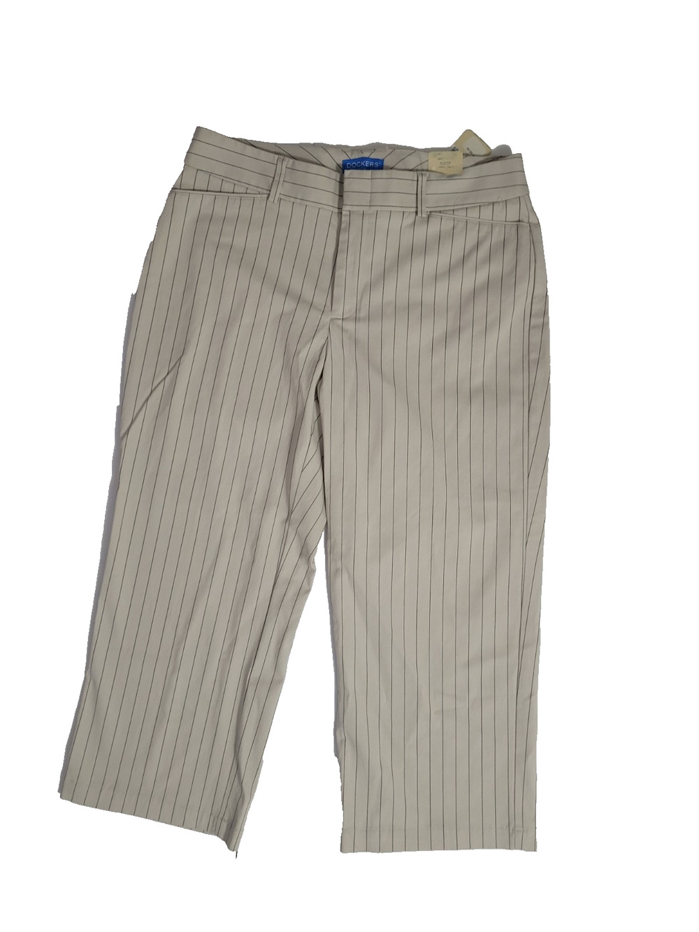 Dockers Women's 10 NWT Tan Black Pinstripe Nouveau Fit Stretch Capri Pants